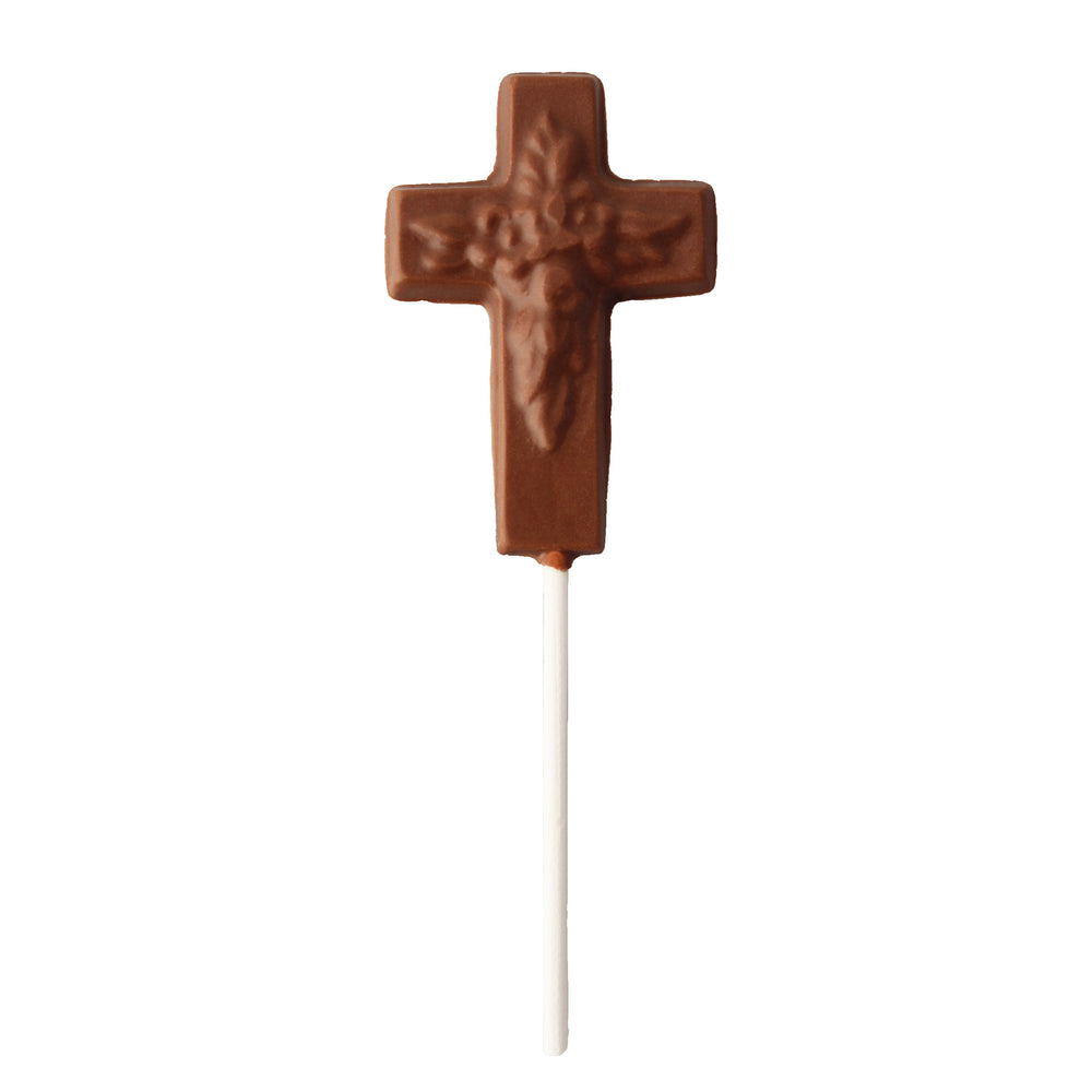 A milk chocolate cross pop